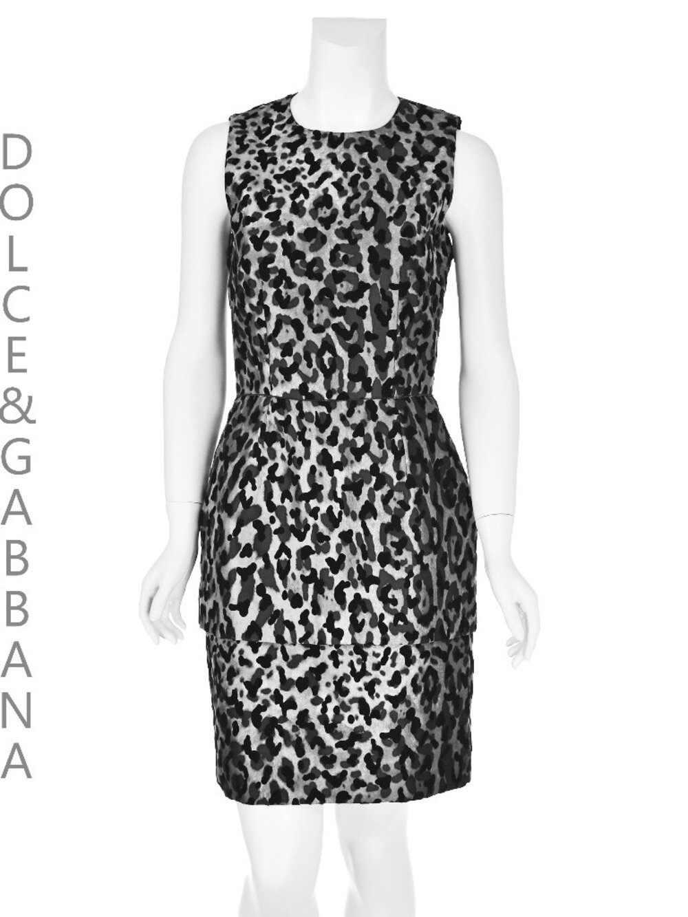 DOLCE & GABBANA Gray & Black Leopard Print Sleeveless Peplum Dress, SIZE 2